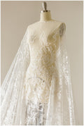 Floral Bridal Lace/ Bridal Lace Fabric with Sequins/ Off-White Bridal Lace/ Embroidered Wedding Lace/ Couture Lace/ L17-021B