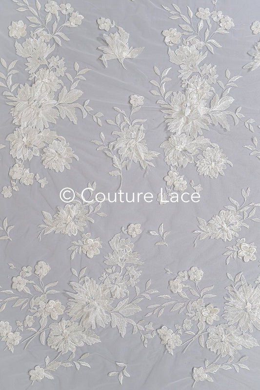 Florale 3D Blumen-Spitze für Brautkleider mit handgemachten 3D Blumen // L25-725