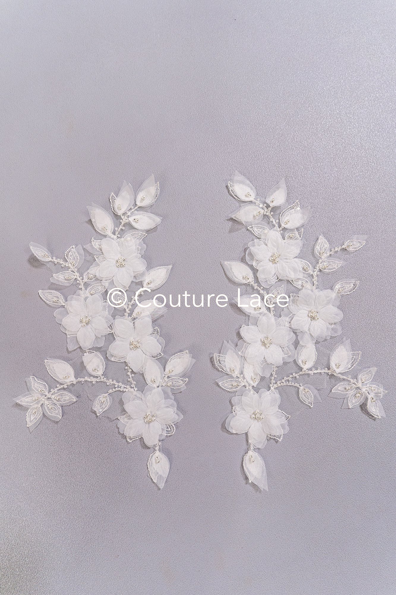 3D flower pearl appliqués for wedding dresses/ bridal lace pearl motifs // A25-481