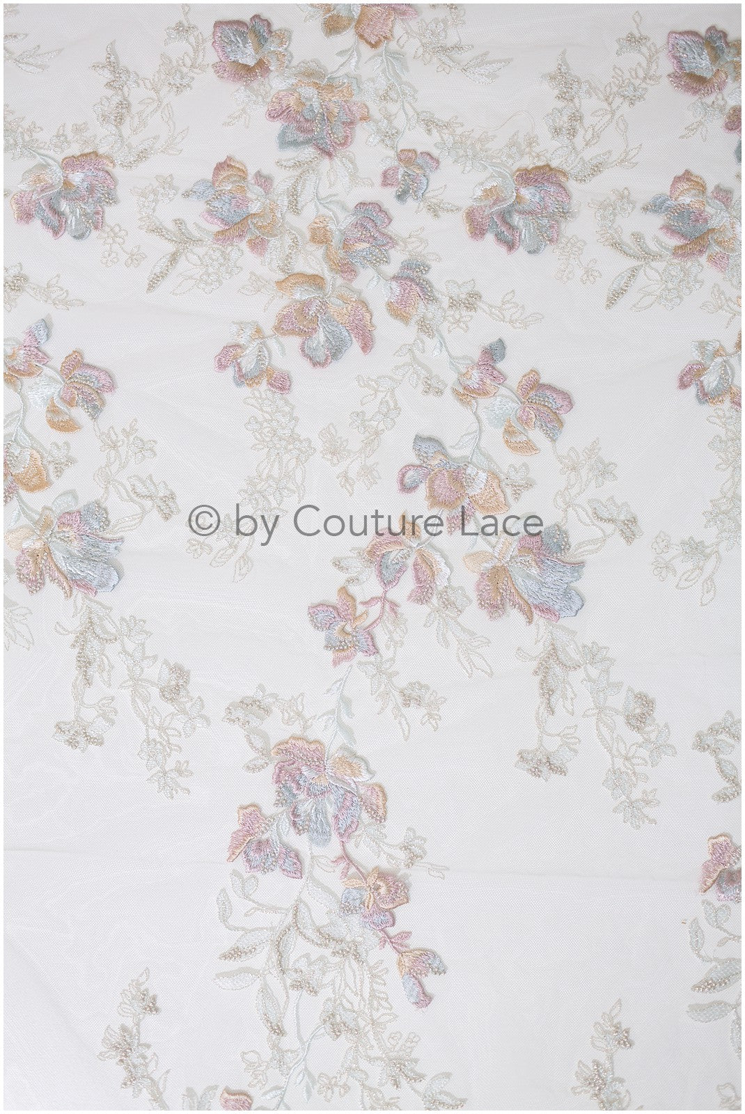 4-farbiger floraler Spitzenstoff, romantische pastellfarbene Spitze für Abendkleider, Blumenspitzenstoff in zarten Farben, bestickter Farbstoff// L19-259