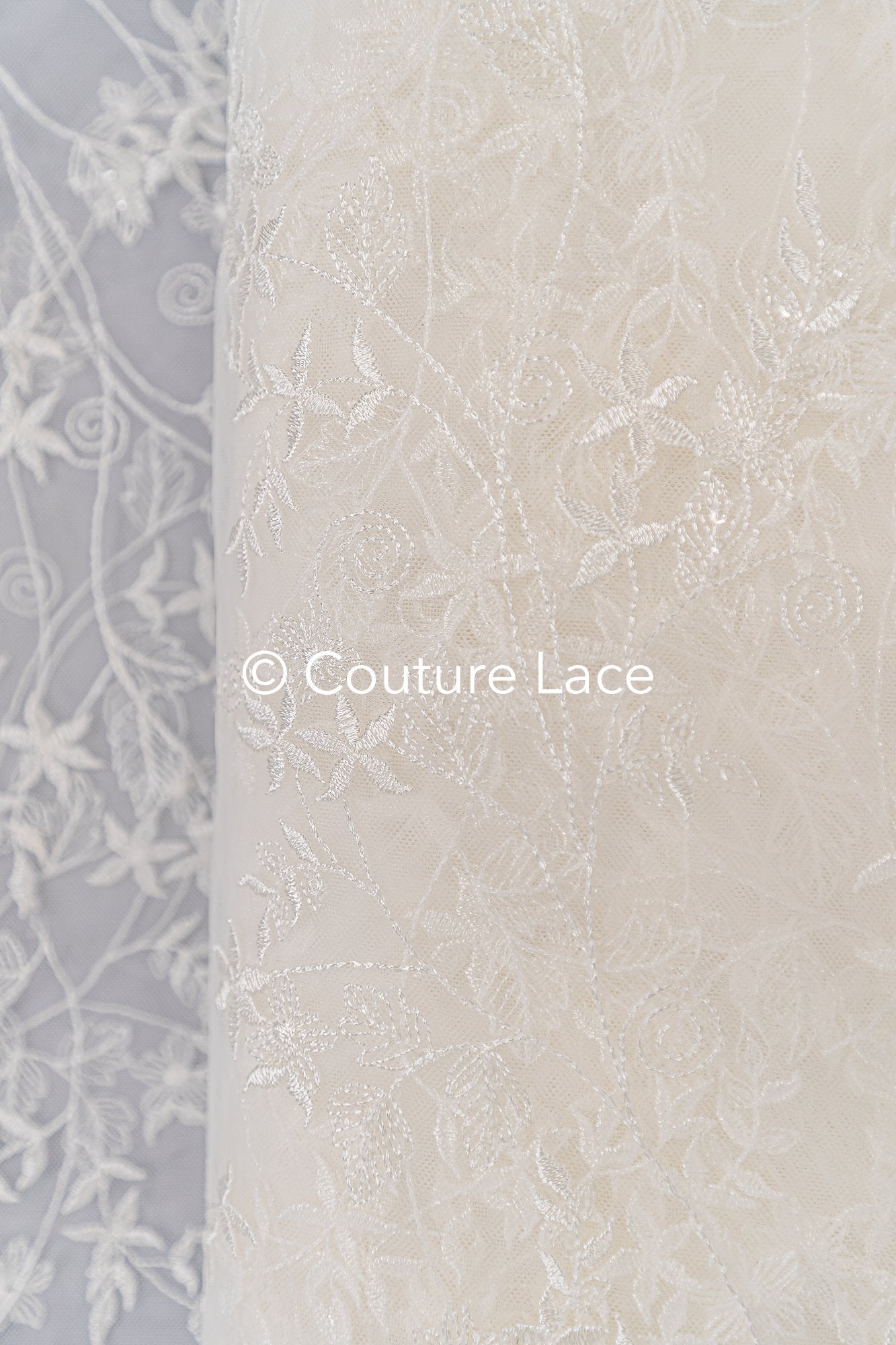 Soft embroidered bridal lace fabric with sequins and floral pattern// L25-003S