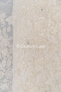 Hand-embroidered 3D flower pearl lace fabric/ couture lace fabric with pearls/ bridal lace fabric/ bridal lace// L25-638B