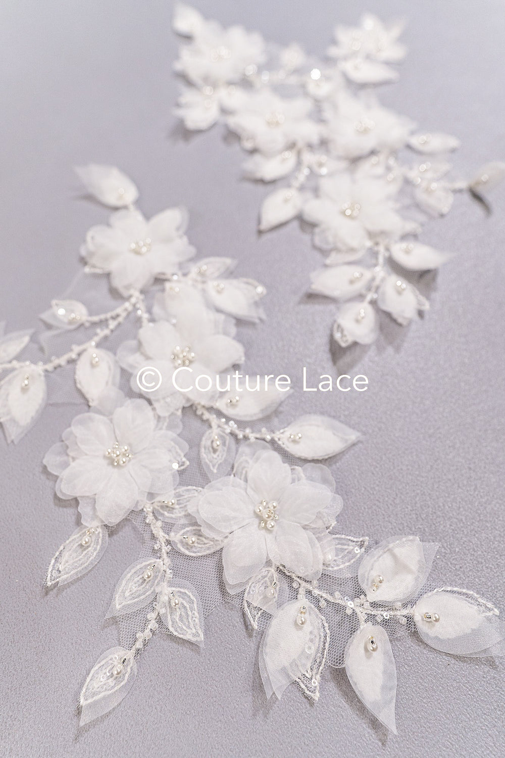 3D flower pearl appliqués for wedding dresses/ bridal lace pearl motifs // A25-481