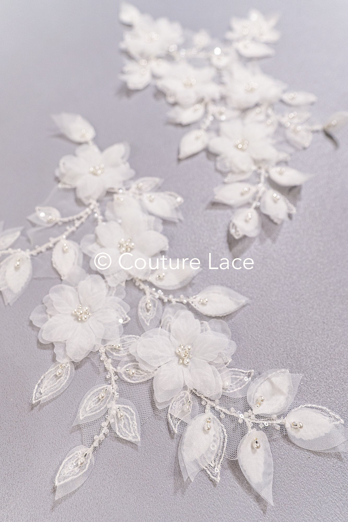 3D flower pearl appliqués for wedding dresses/ bridal lace pearl motifs // A25-481