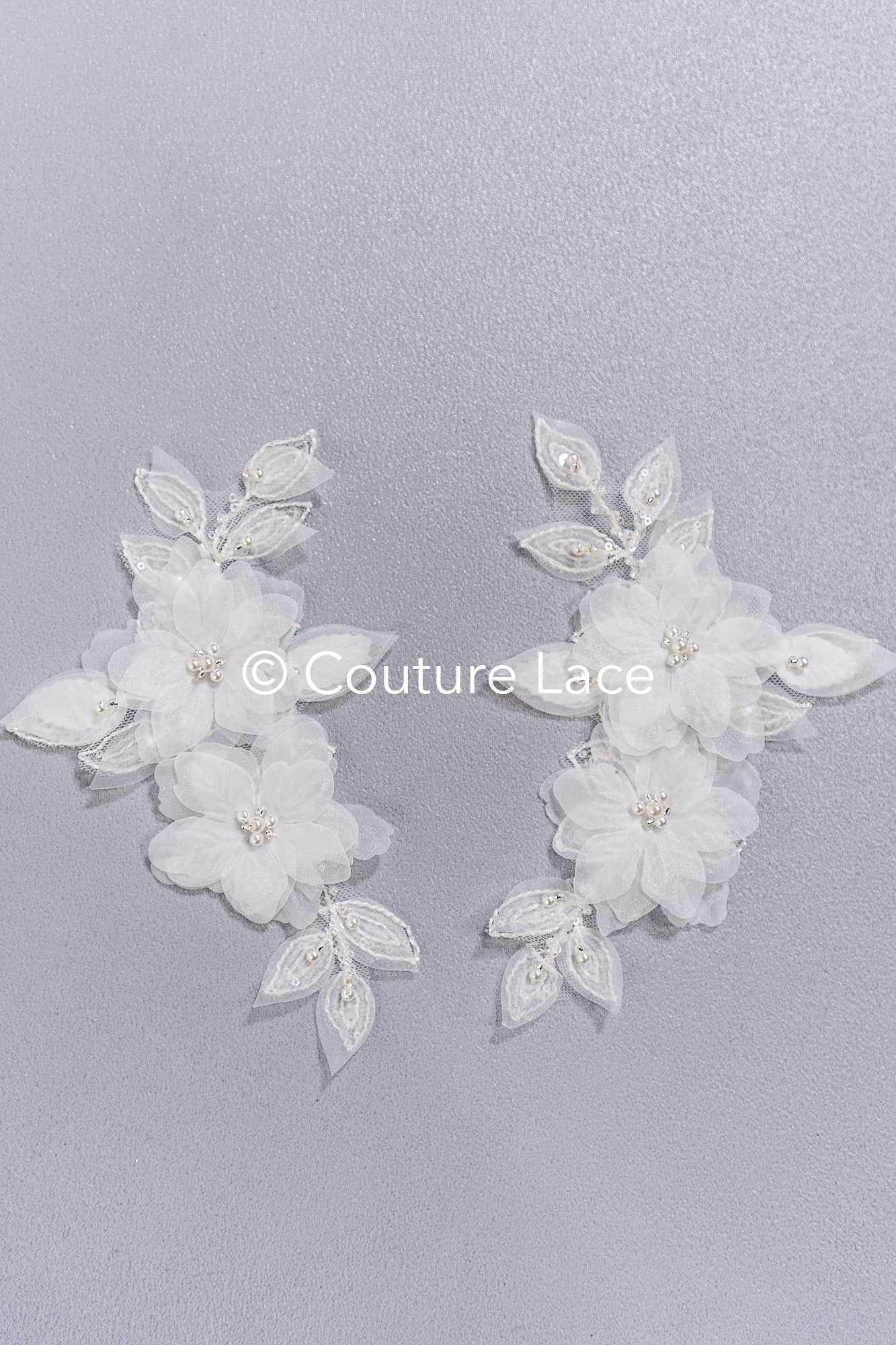3D flower pearl appliqués for wedding dresses/ bridal lace pearl motifs // A25-482