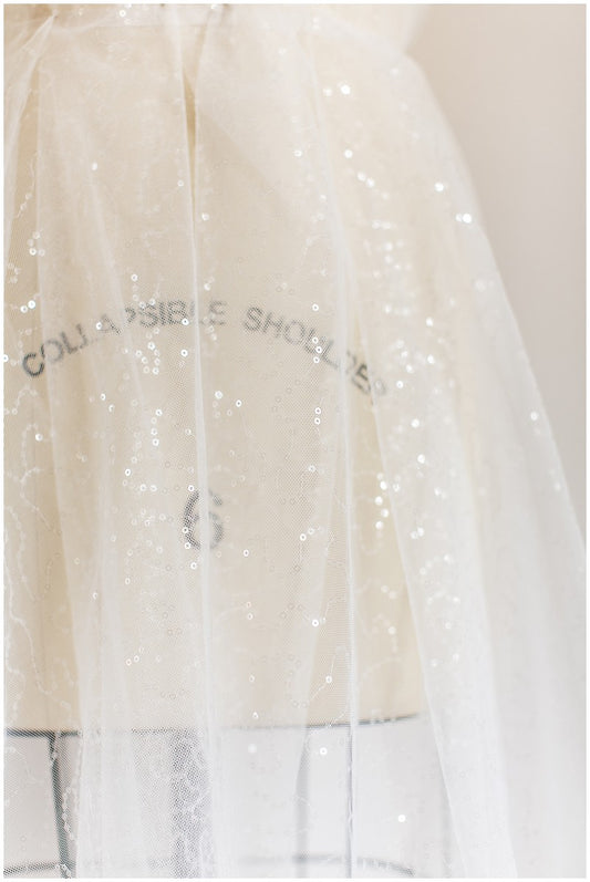 Fine sequin lace/ sequin tulle fabric for wedding dresses/ off-white lace with sequins// L17-076P