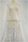 Boho lace fabric, wavy lace fabric for wedding dresses, embellished bridal lace fabric with flowers and leaves, dot and line lace// L20-342