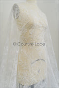 Romantic floral lace fabric for wedding dress, leaf lace, bridal couture lace fabric, floral lace with sequins// L21-406