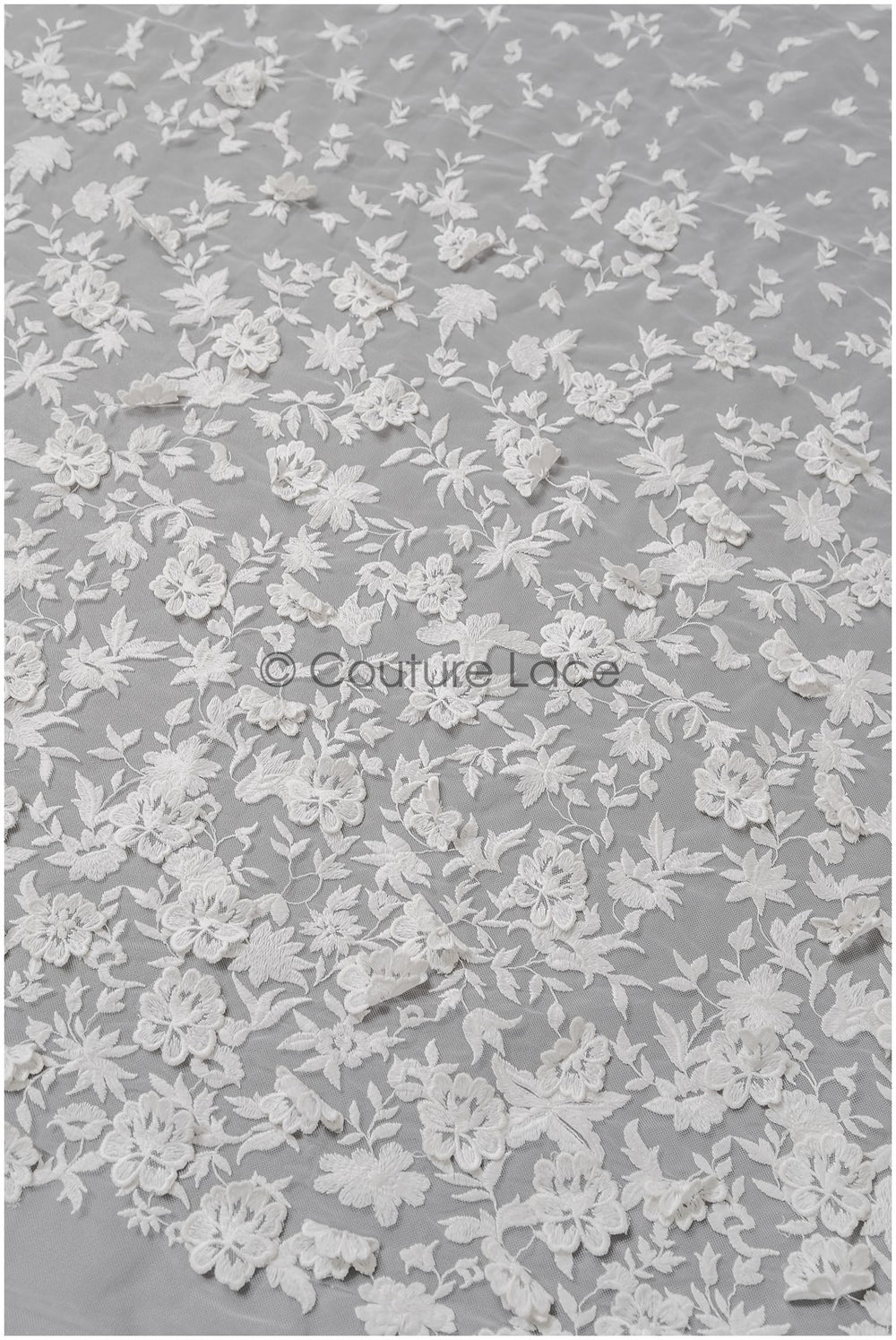 Romantische Brautspitze mit 3D Blüten, Bestickte florale Spitze mit 3D Blumen // L25-431W