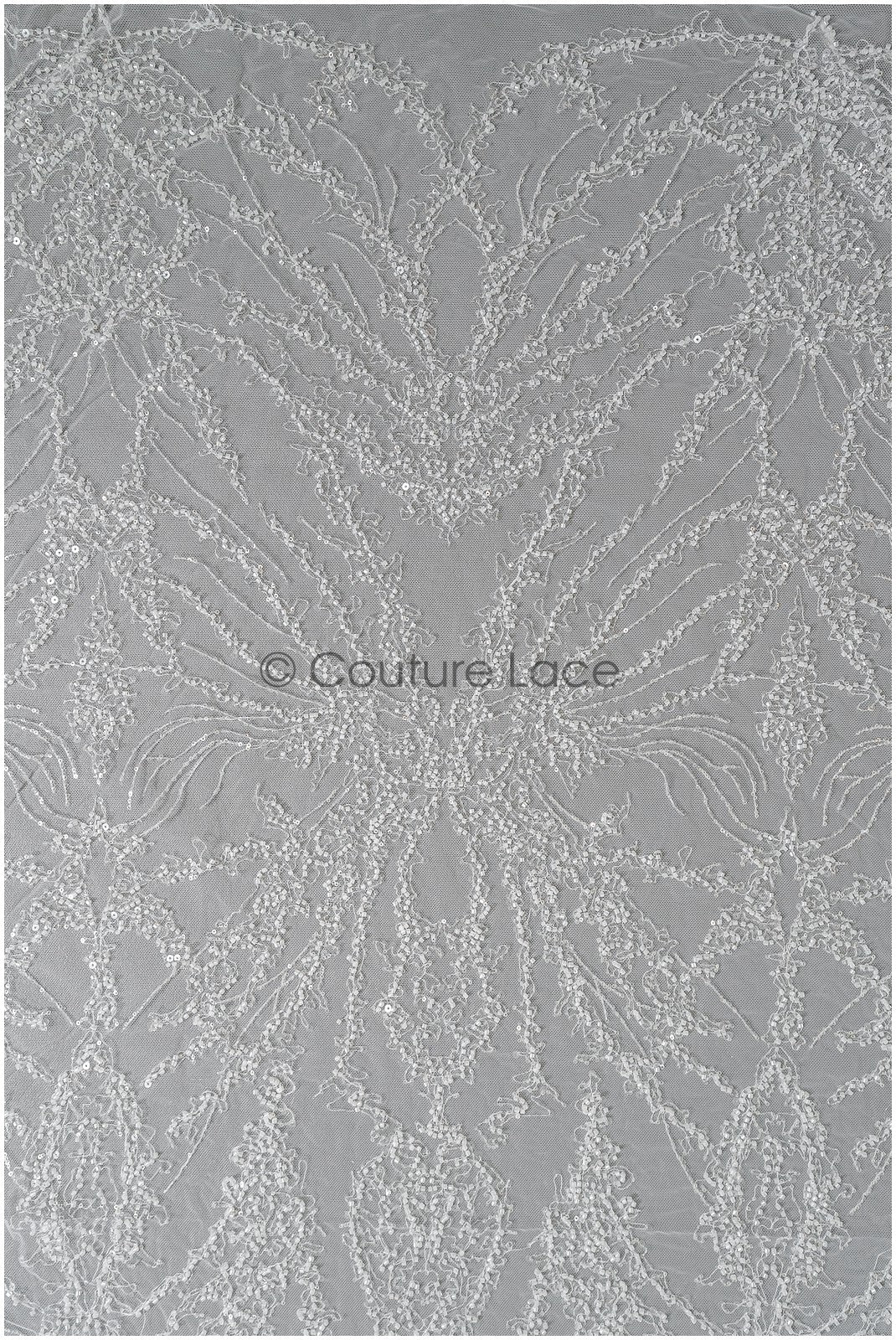 Wunderschöner Perlen-Spitzenstoff mit Linien, Couture-Spitzenstoff mit Perlen und Pailletten, Brautspitze mit Zweigen und Linien// L22-473
