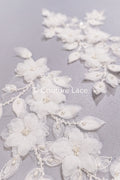3D flower pearl appliqués for wedding dresses/ bridal lace pearl motifs // A25-481