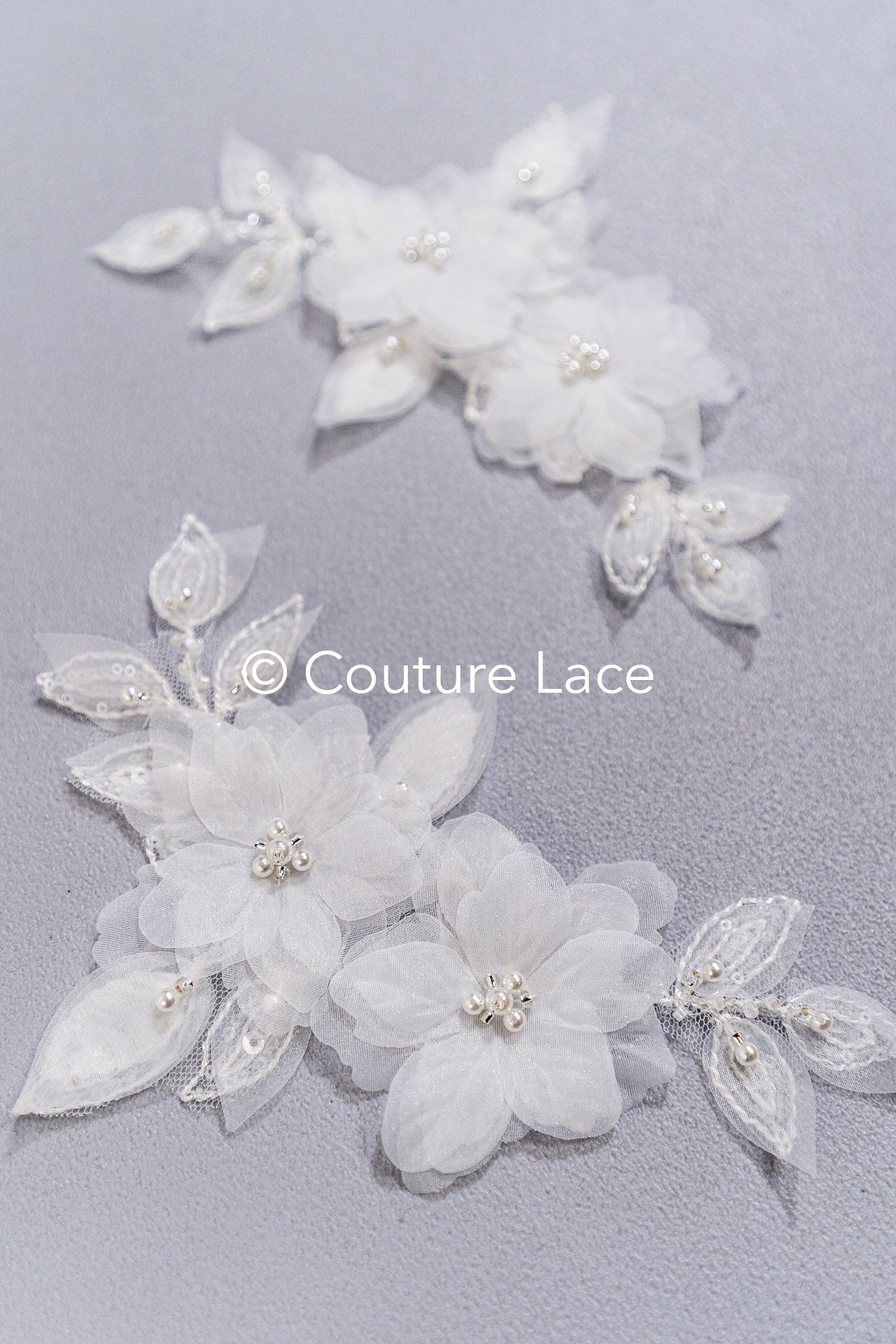 3D flower pearl appliqués for wedding dresses/ bridal lace pearl motifs // A25-482
