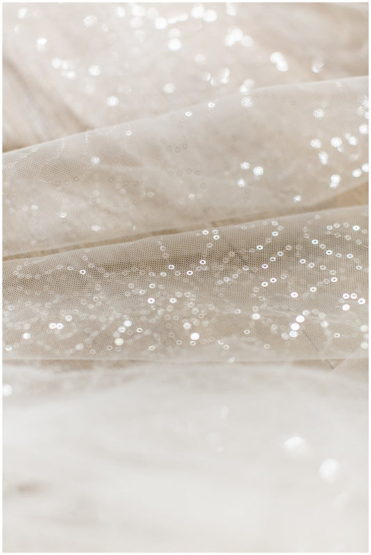 Fine sequin lace/ sequin tulle fabric for wedding dresses/ off-white lace with sequins// L17-076P