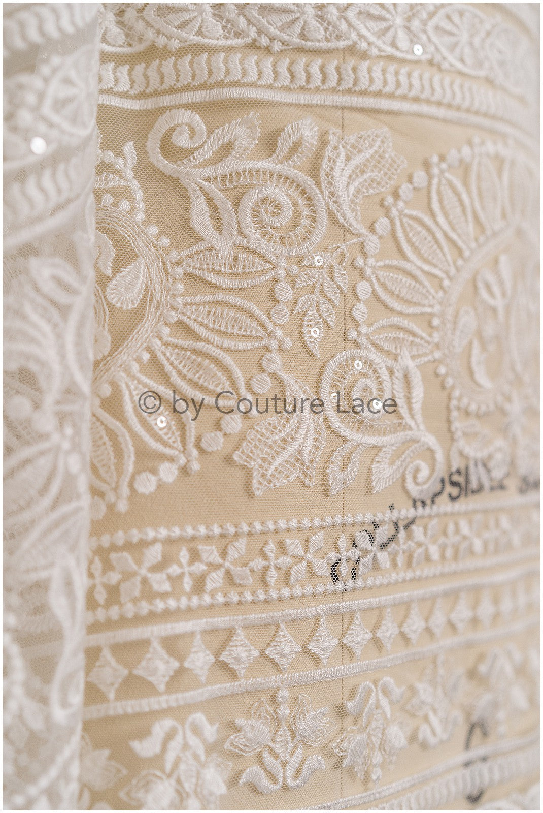 L19-011 // Tela de encaje francés de diseñador para vestido de novia, encaje francés, encaje de algodón con remates, encaje para vestido de novia con diseño a rayas