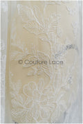Romantic floral lace fabric for wedding dress, leaf lace, bridal couture lace fabric, floral lace with sequins// L21-406