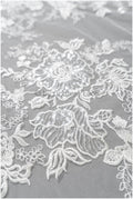 Romantic floral lace fabric/ embroidered floral lace off-white/ wedding dress lace/ rose lace fabric/ bridal lace// L25-031NT