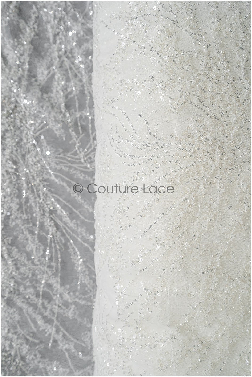 Wunderschöner Perlen-Spitzenstoff mit Linien, Couture-Spitzenstoff mit Perlen und Pailletten, Brautspitze mit Zweigen und Linien// L22-473