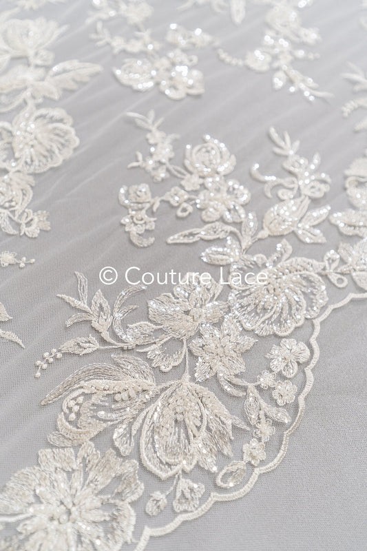 Floral beaded bridal lace for wedding dresses // L25-092N