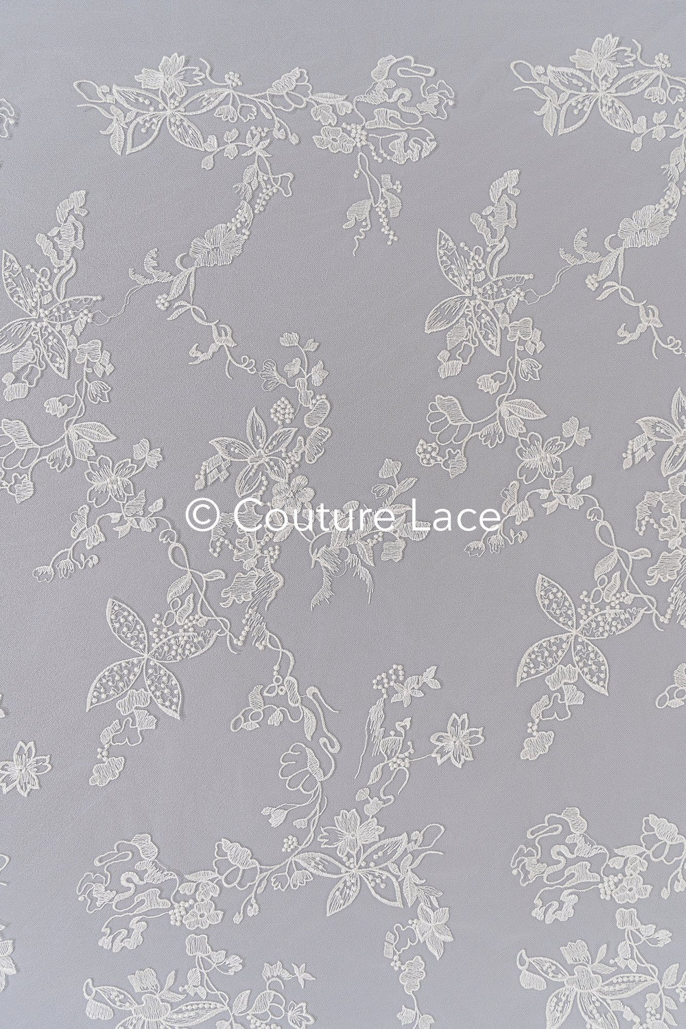 Floral embroidered bridal lace fabric, high-quality lace fabric for wedding dresses // L25-671