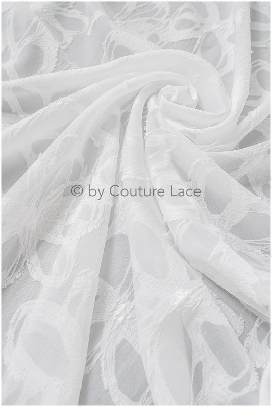 Tejido jacquard nupcial transparente con gran motivo floral 3D – Off-White // R-043