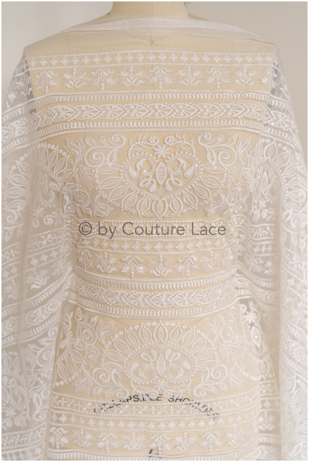 L19-011 // Tela de encaje francés de diseñador para vestido de novia, encaje francés, encaje de algodón con remates, encaje para vestido de novia con diseño a rayas