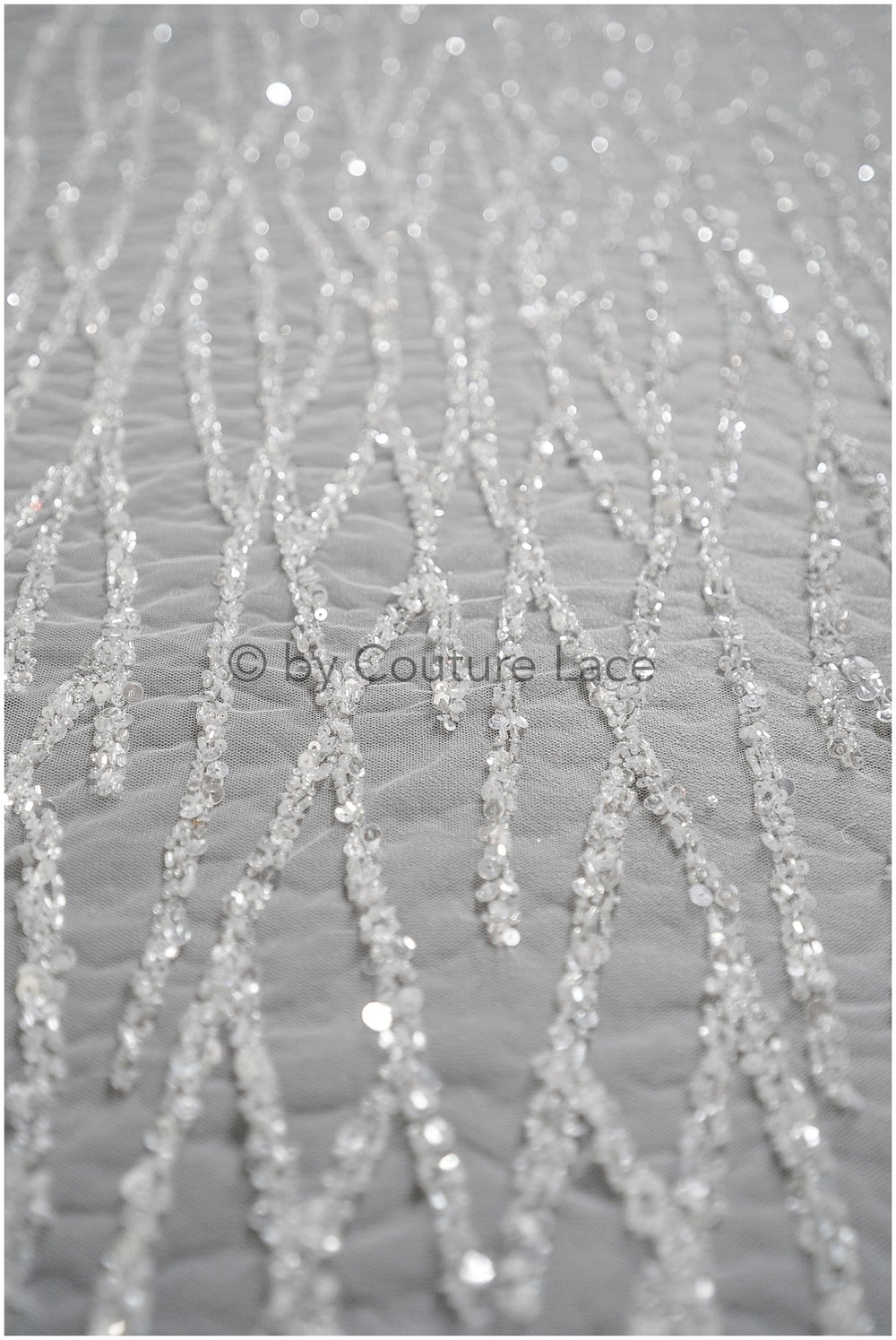 Hand-embroidered pearl lace with line design, luxurious bridal lace for wedding dresses // L25-118