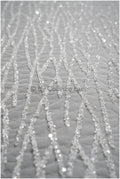 Hand-embroidered pearl lace with line design, luxurious bridal lace for wedding dresses // L25-118