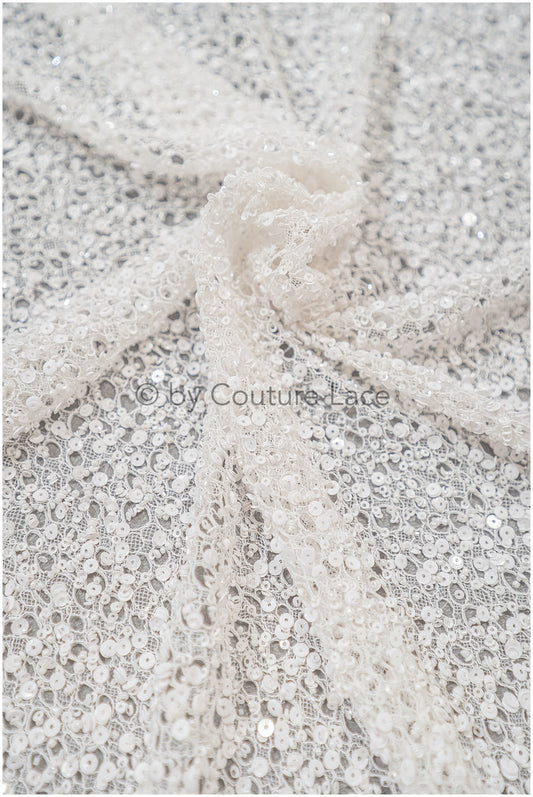 Handbestickte Perlenspitze, Luxuriöse Brautspitze für Couture Brautkleider // L25-358