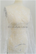 Romantic floral lace fabric for wedding dress, leaf lace, bridal couture lace fabric, floral lace with sequins// L21-406