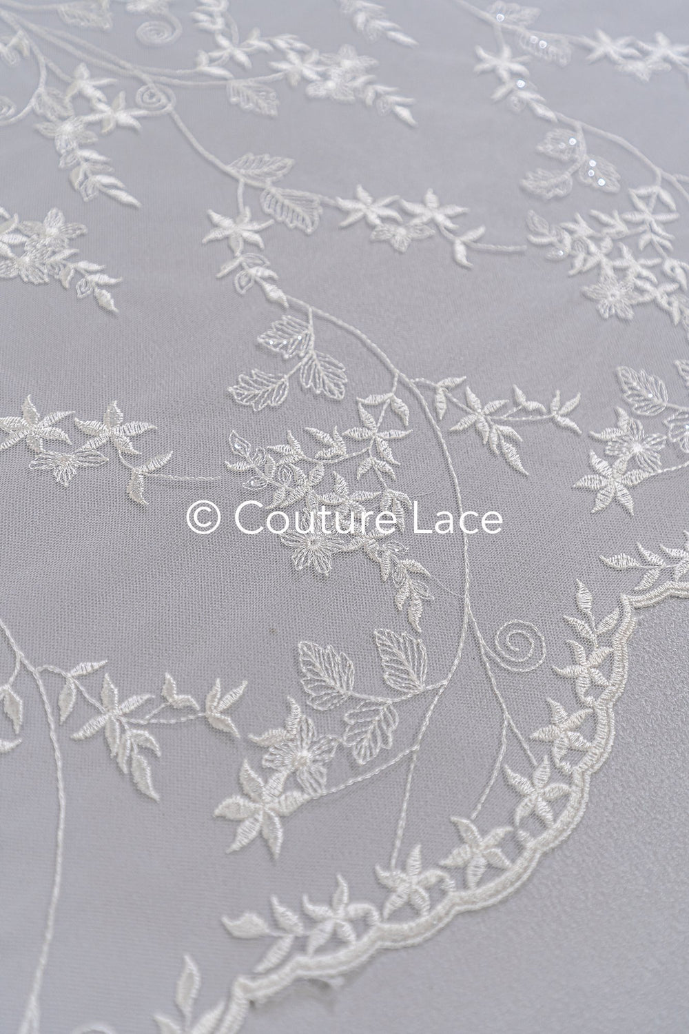 Soft embroidered bridal lace fabric with sequins and floral pattern// L25-003S