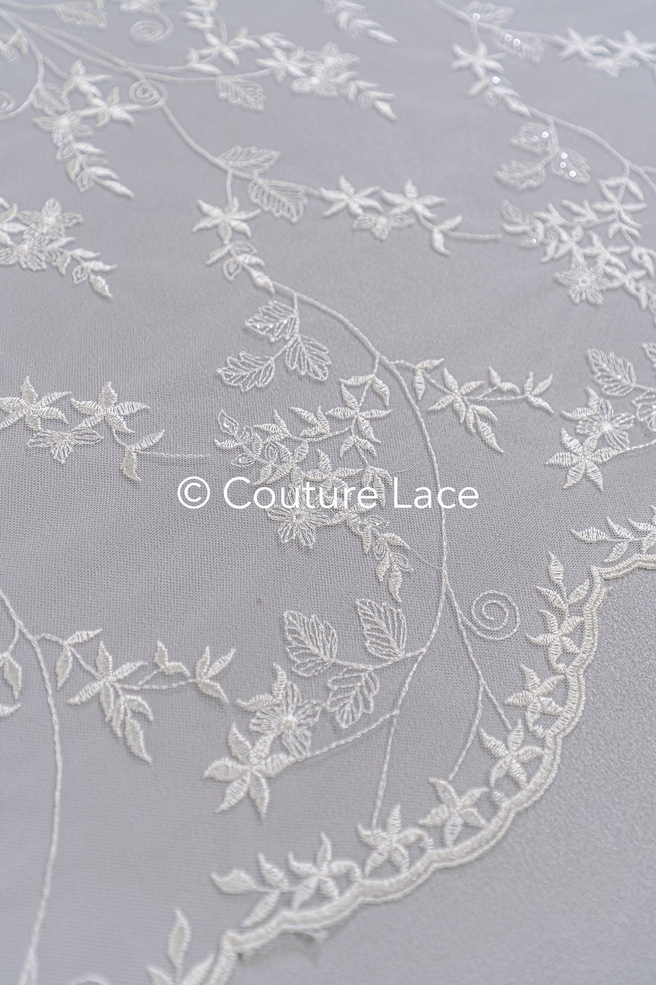 Soft embroidered bridal lace fabric with sequins and floral pattern// L25-003S