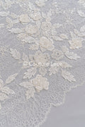 Hand-embroidered 3D flower pearl lace fabric/ couture lace fabric with pearls/ bridal lace fabric/ bridal lace// L25-638B