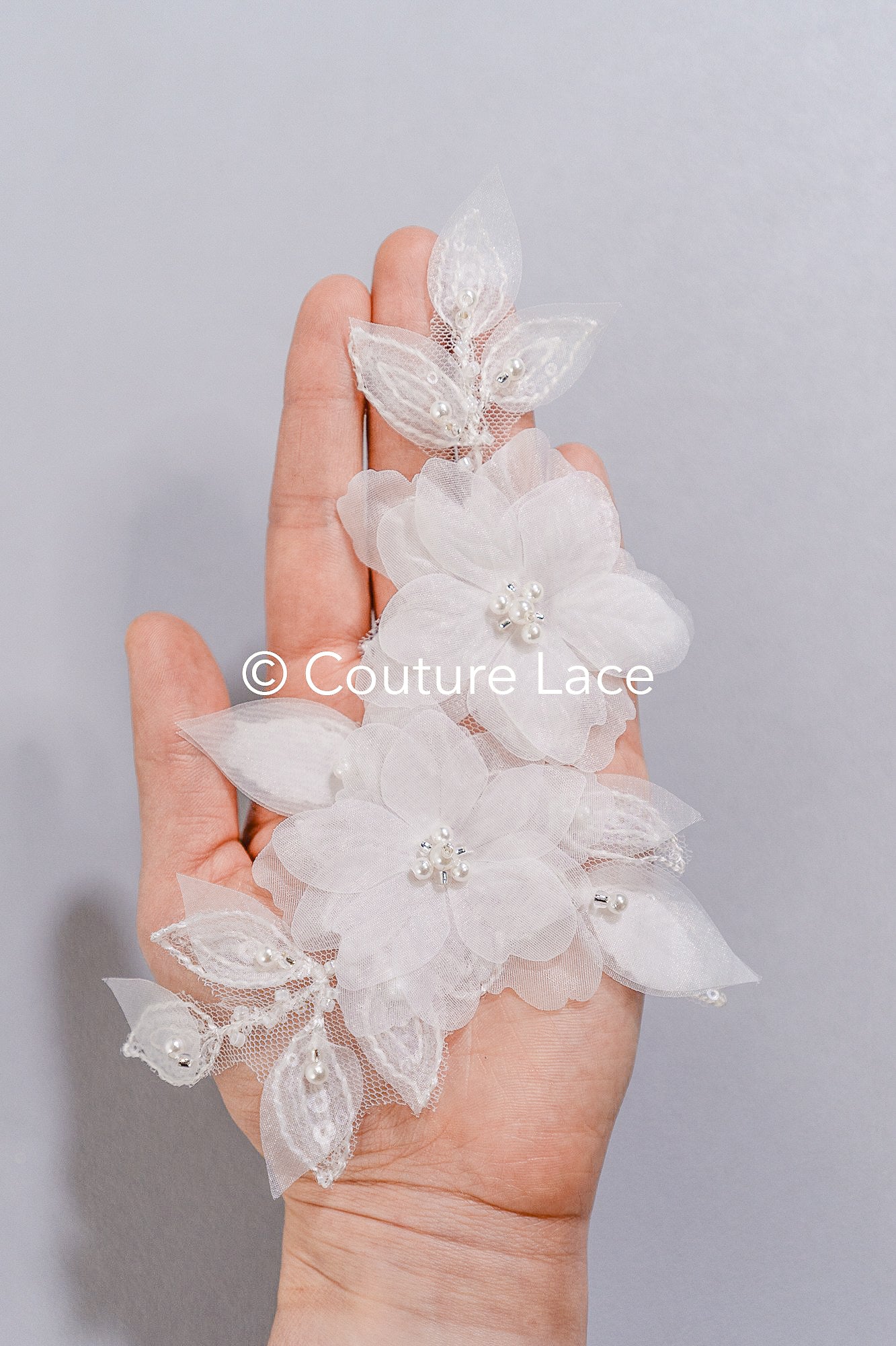 3D flower pearl appliqués for wedding dresses/ bridal lace pearl motifs // A25-482