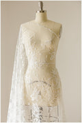 Floral Bridal Lace/ Bridal Lace Fabric with Sequins/ Off-White Bridal Lace/ Embroidered Wedding Lace/ Couture Lace/ L17-021B