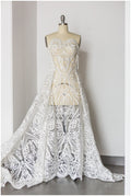 schwerer bestickter Braut-Spitzenstoff, Brautkleid-Stoff, Hochzeitskleid-Tüll, Blumenspitze, schnurgebundener Spitzenstoff// L17-180