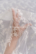 Soft embroidered bridal lace fabric with sequins and floral pattern// L25-003S