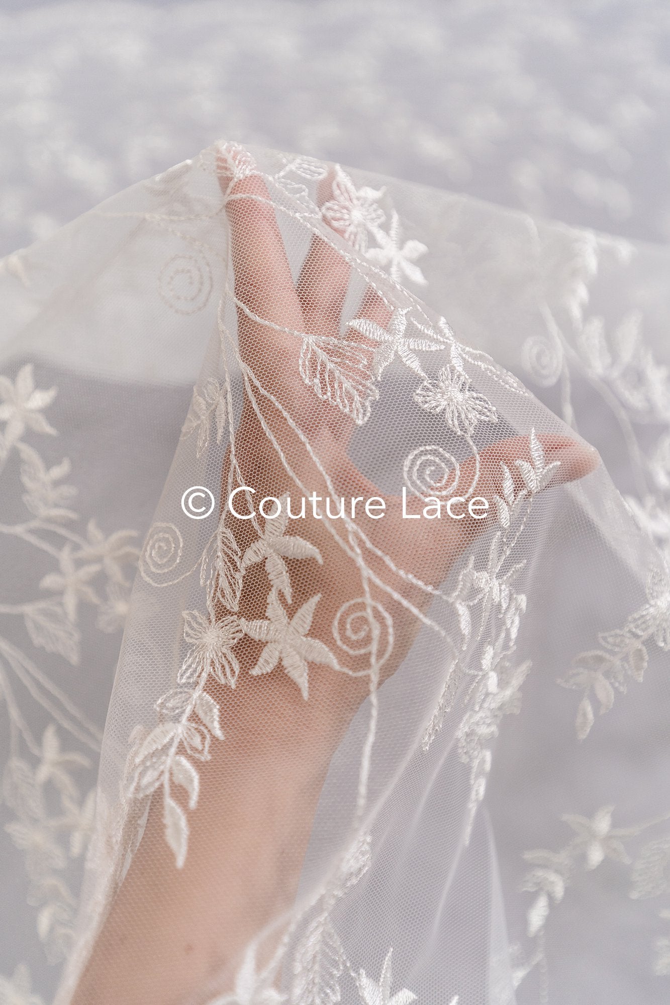 Soft embroidered bridal lace fabric with sequins and floral pattern// L25-003S