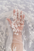 Floral embroidered bridal lace fabric, high-quality lace fabric for wedding dresses // L25-671