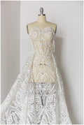 schwerer bestickter Braut-Spitzenstoff, Brautkleid-Stoff, Hochzeitskleid-Tüll, Blumenspitze, schnurgebundener Spitzenstoff// L17-180