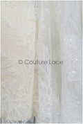 Romantic floral lace fabric for wedding dress, leaf lace, bridal couture lace fabric, floral lace with sequins// L21-406