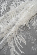 Couture-Spitzenstoff mit Perlen/ floraler Spitzenstoff mit Perlen/ perlenbesetzter Blumen-Spitzenstoff/ L22-506
