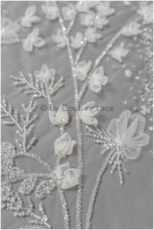 Handperlen-Brautspitze, 3D-Blumen-Spitzenstoff, luxuriöse schwere Perlen-Hochzeitskleid-Spitze, Designer-Couture-Spitze// L22-525(1E=85cm)