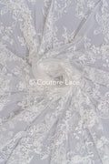 Floral embroidered bridal lace fabric, high-quality lace fabric for wedding dresses // L25-671