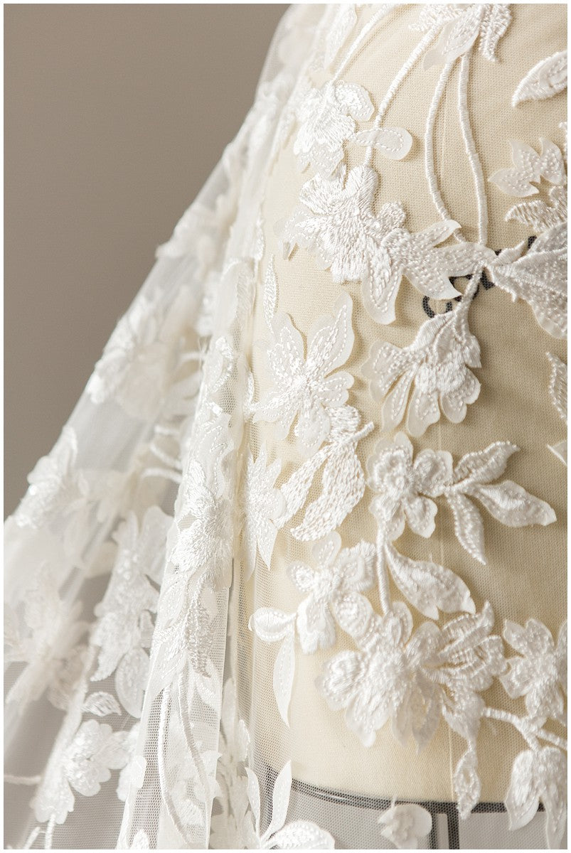 3D bestickter Blumen-Spitzenstoff, Braut-3d-Spitzenstoff, Brautkleid-Spitzenstoff, geperlte Blumen-Spitze, Braut-Spitzenkleid // L17-112