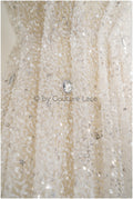 Couture Spitze mit Spiegeln und Pailletten für elegantes Design, Handbestickte Luxus Spitze // L25-128