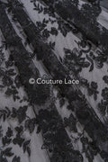 Abendkleid Spitze Stoff/ schwarze Spitze/ florale Abendkleider Spitze/ schwarze Couture Spitze// L25-007BLK