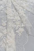 Hand-embroidered 3D flower pearl lace fabric/ couture lace fabric with pearls/ bridal lace fabric/ bridal lace// L25-638B
