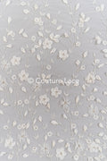Handbestickte 3D-Blumen Braut Spitze Stoff Off-White - Couture Braut Spitze mit Perlen, Straß und 3D blüten// L25-122N
