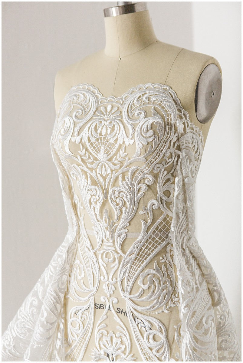 schwerer bestickter Braut-Spitzenstoff, Brautkleid-Stoff, Hochzeitskleid-Tüll, Blumenspitze, schnurgebundener Spitzenstoff// L17-180