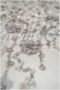 3D flower lace fabric grey/ French bridal lace fabric/ Romantic floral lace fabric with 3D flowers/ Wedding lace fabric// L24-330
